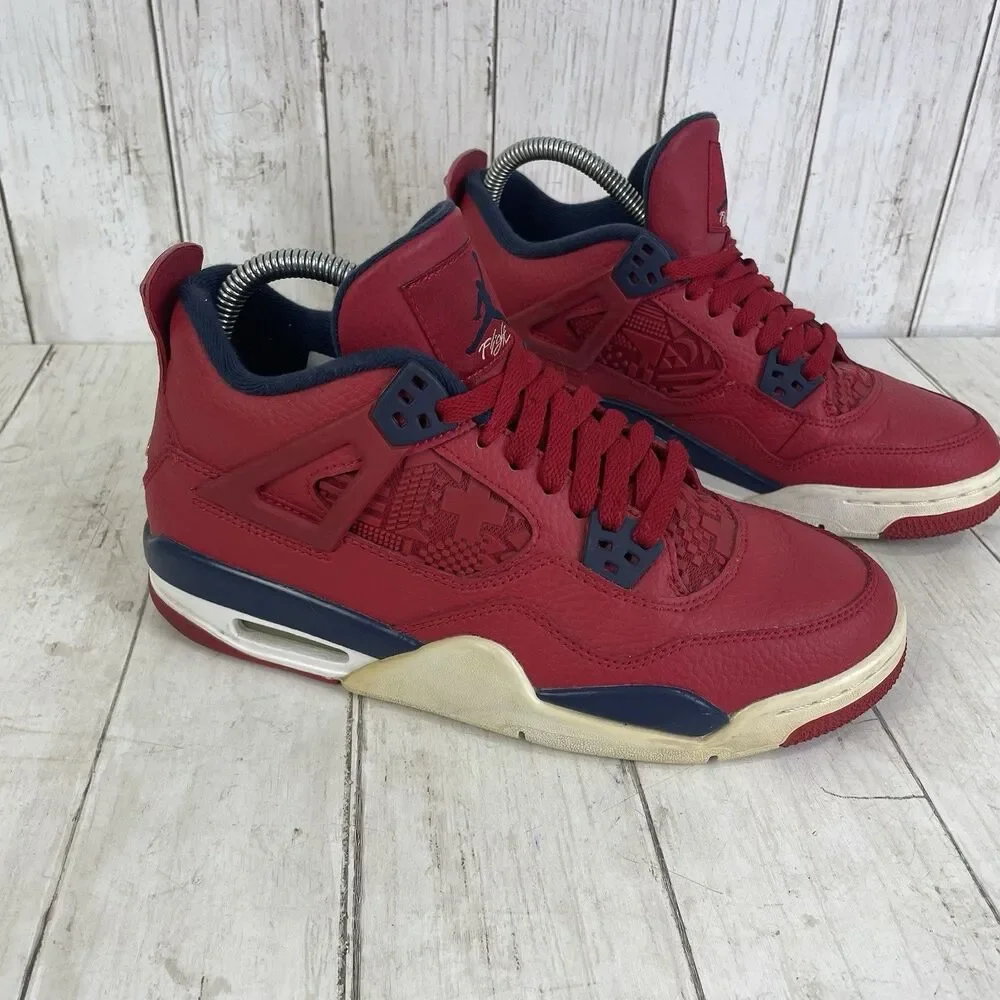 Nike Boys Air Jordan 4 408452-617 Red Basketball Shoes Sneakers Size 7Y